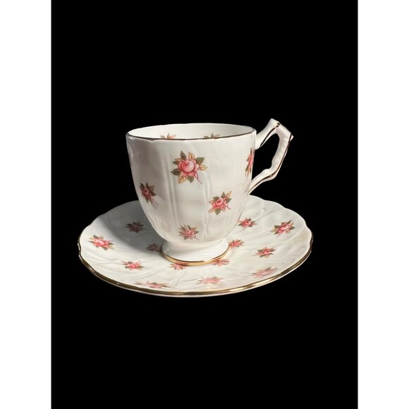 VTG Footed Denitasse Cup & Saucer Set Rosedale (Pink Roses, Crocus Shape) by Joh - Picture 2 of 8